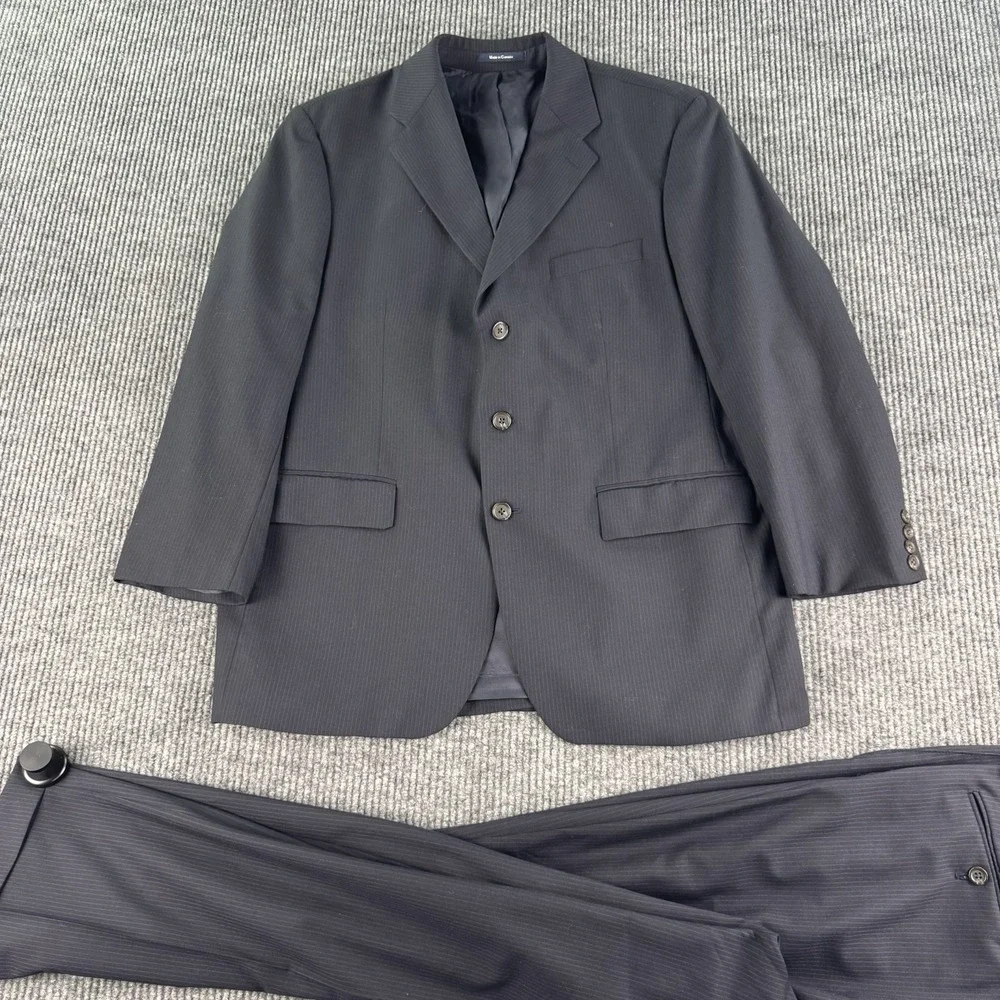 Vintage Chaps Ralph Lauren Suit 42L Navy Wool Striped Union Jacket Pants 38x30